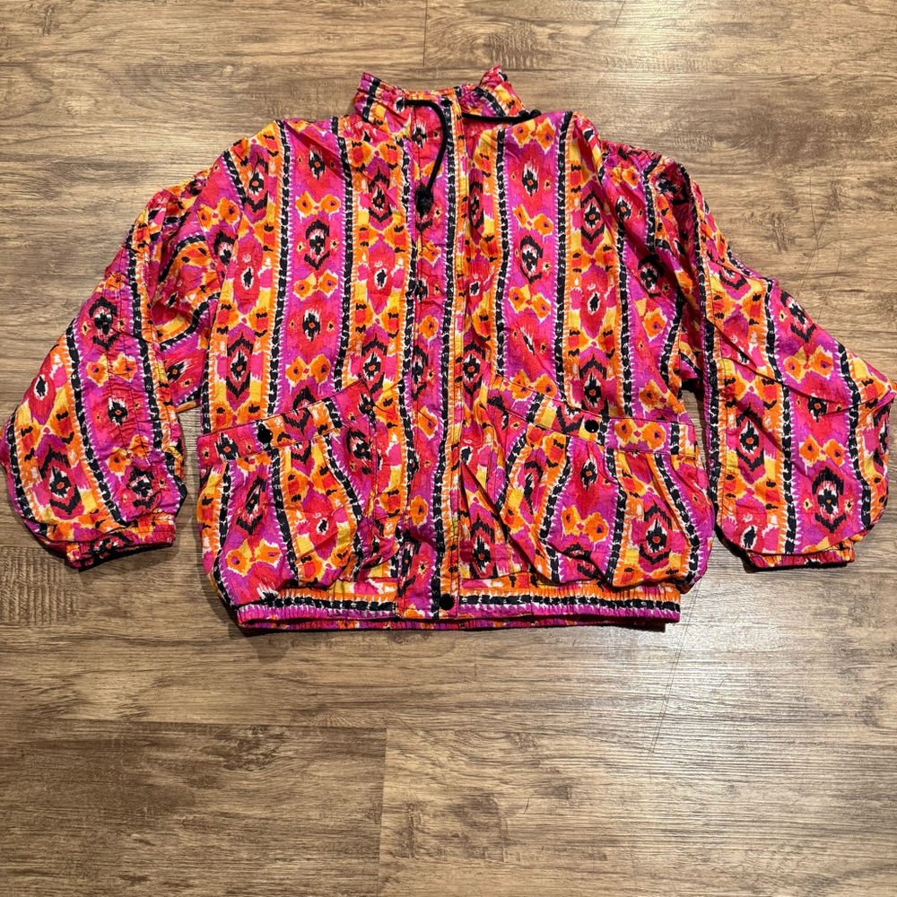Vintage 80's Aviat Sportif bright tribal Ikat print nylon windbreaker‎ jacket Sm